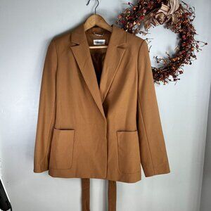 Calvin Klein Womens Infinite Stretch One Button Blazer Sz 14P in Tan